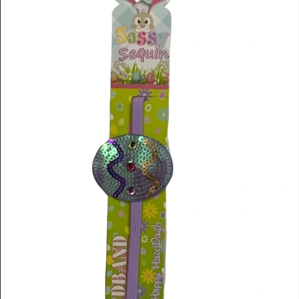 Sassy Sequin Easter Egg Headband Elasticized Easter Lavender Purple Girls Age 6+
